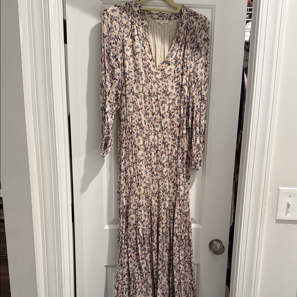 Z Supply Floral Long Sleeve Dress - Cream and Pink